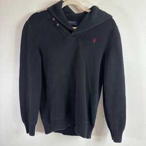Polo Ralph Lauren Men Black Shawl Collar Knit Sweater Pullover Red Pony Logo